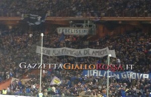 Striscione esposto dai tifosi della Sampdoria