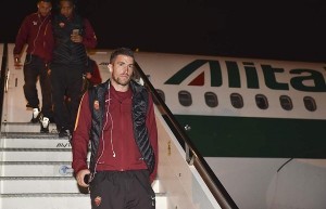 Arrivo dei giallorossi a Bergamo (foto As Roma)