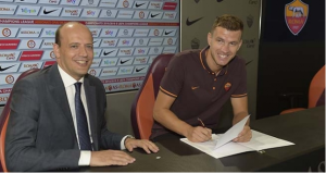 Baldissoni e Dzeko (foto asroma.it)