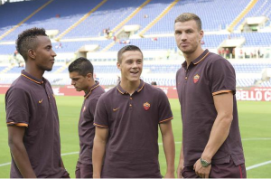 Dzeko e Capradossi (foto asroma.it)