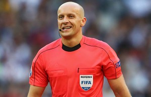 LILLE, FRANCE - JUNE 26: Referee Szymon Marciniak is seen during the UEFA EURO 2016 round of 16 match between Germany and Slovakia at Stade Pierre-Mauroy on June 26, 2016 in Lille, France. (Photo by Alexander Hassenstein/Getty Images)