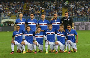 GENOA, ITALY - AUGUST 28:   UC Sampdoria team before the Serie A match between UC Sampdoria and Atalanta BC at Stadio Luigi Ferraris on August 28, 2016 in Genoa, Italy.  (Photo by Getty Images/Getty Images)