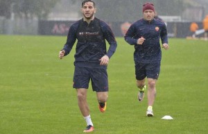 Manolas e Nainggolan (foto asroma.com)